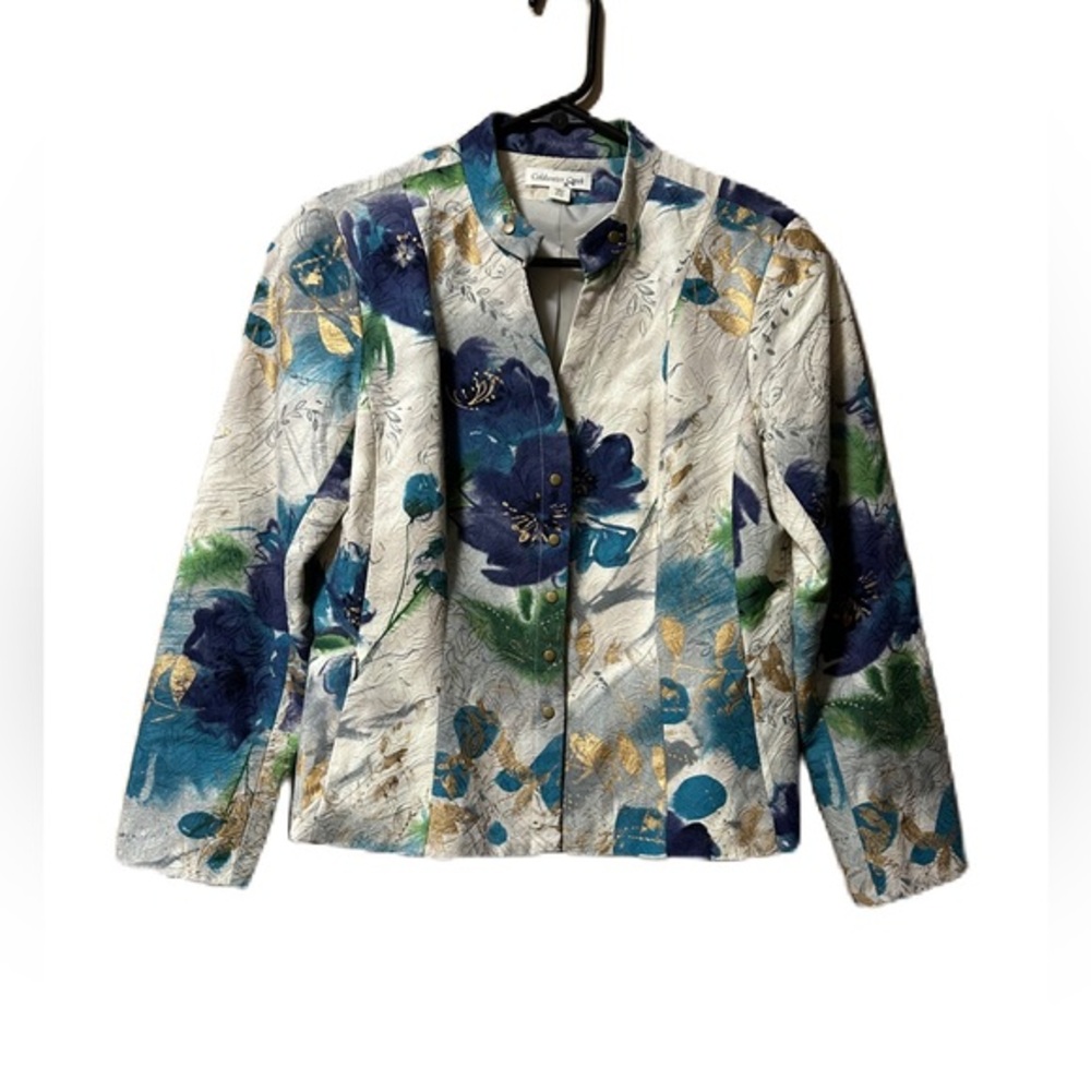 Coldwater Creek Jacket Blazer  Women’s Lined Painted Watercolor Artist Sz 10 P